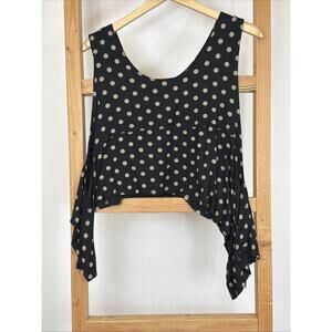 Comfy USA Black Taupe Polka Dot Asymmetric Pop Over Vest Top XL Made in USA